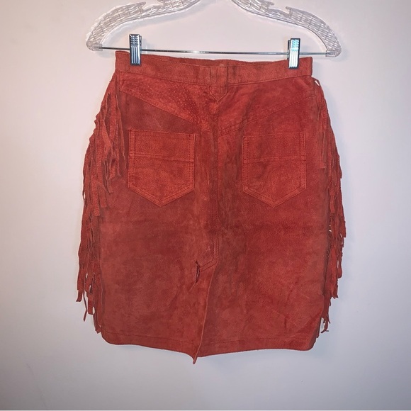 Bagatelle Rust Orange Leather Fringe Western Skirt M - Picture 2 of 11